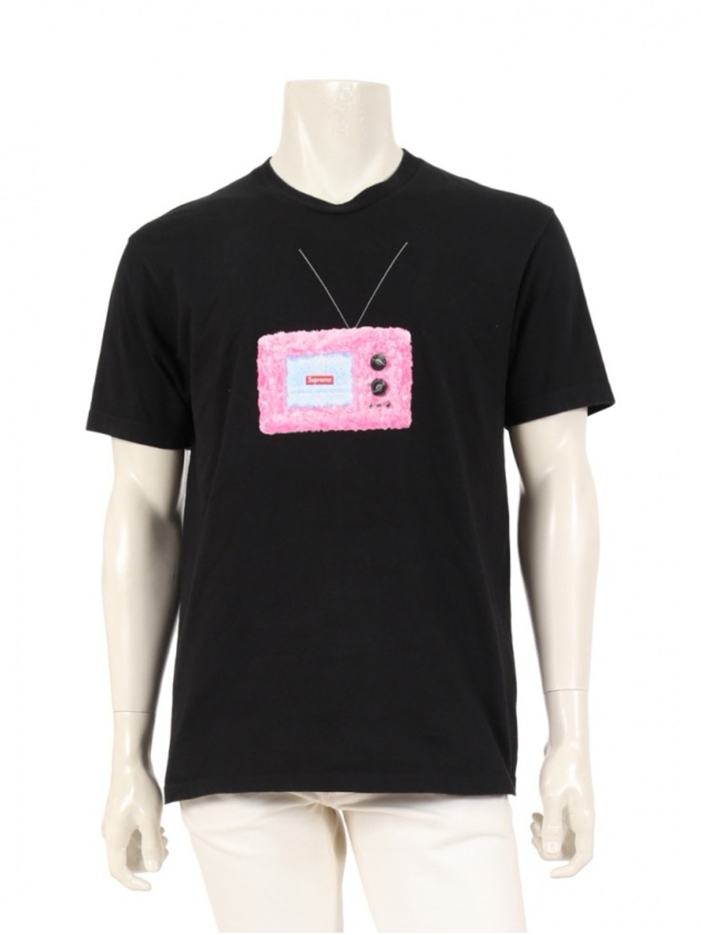 Supreme Black T-Shirt with Pink TV Graphic